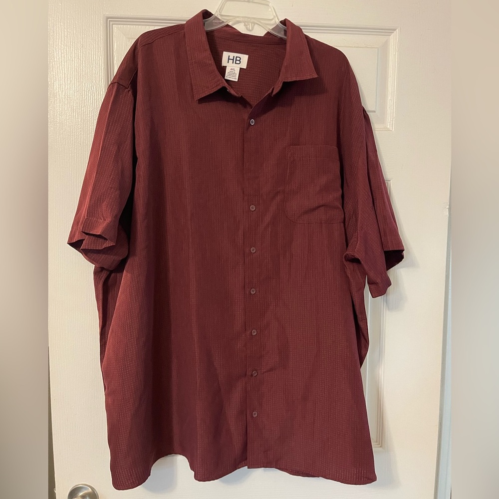 Men's Casual Burgundy Button Down Shirt 4XL